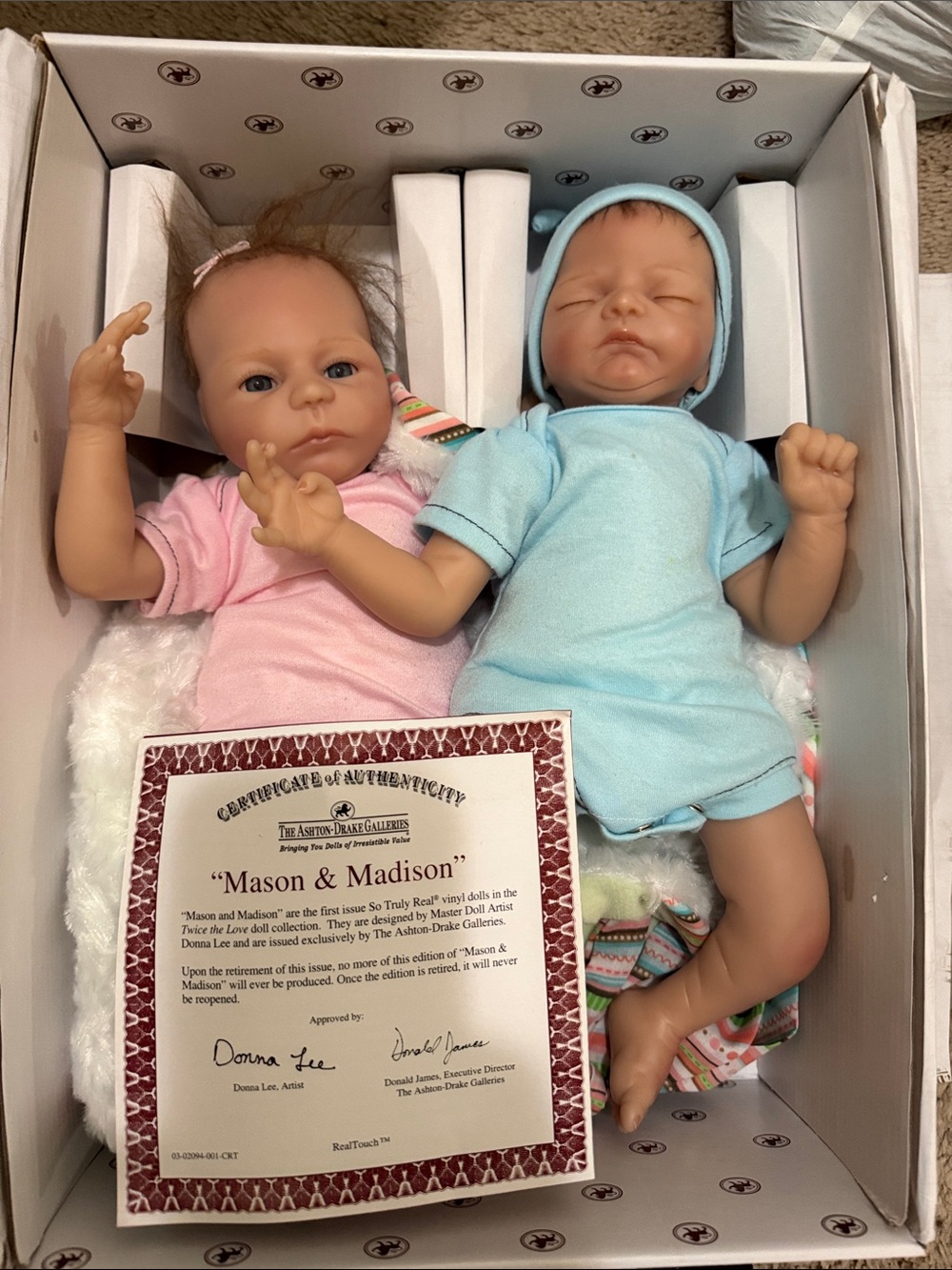 Mason & Madison Twin Newborn Dolls Set - Pink & Light Blue